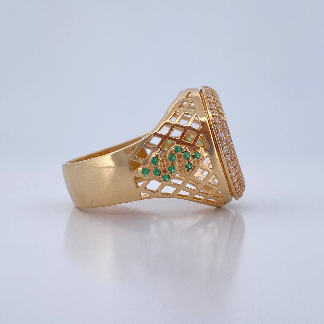 Anillo Ruleta 9.55gr / T11 / Circones Verdes Blancos Oro Amarillo 18K $