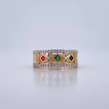 Anillo Rombos 4.5gr / T7 3/4 / Circones Fucsia Verde Azul Blancos Dos Oros Amarillo Blanco 18K $