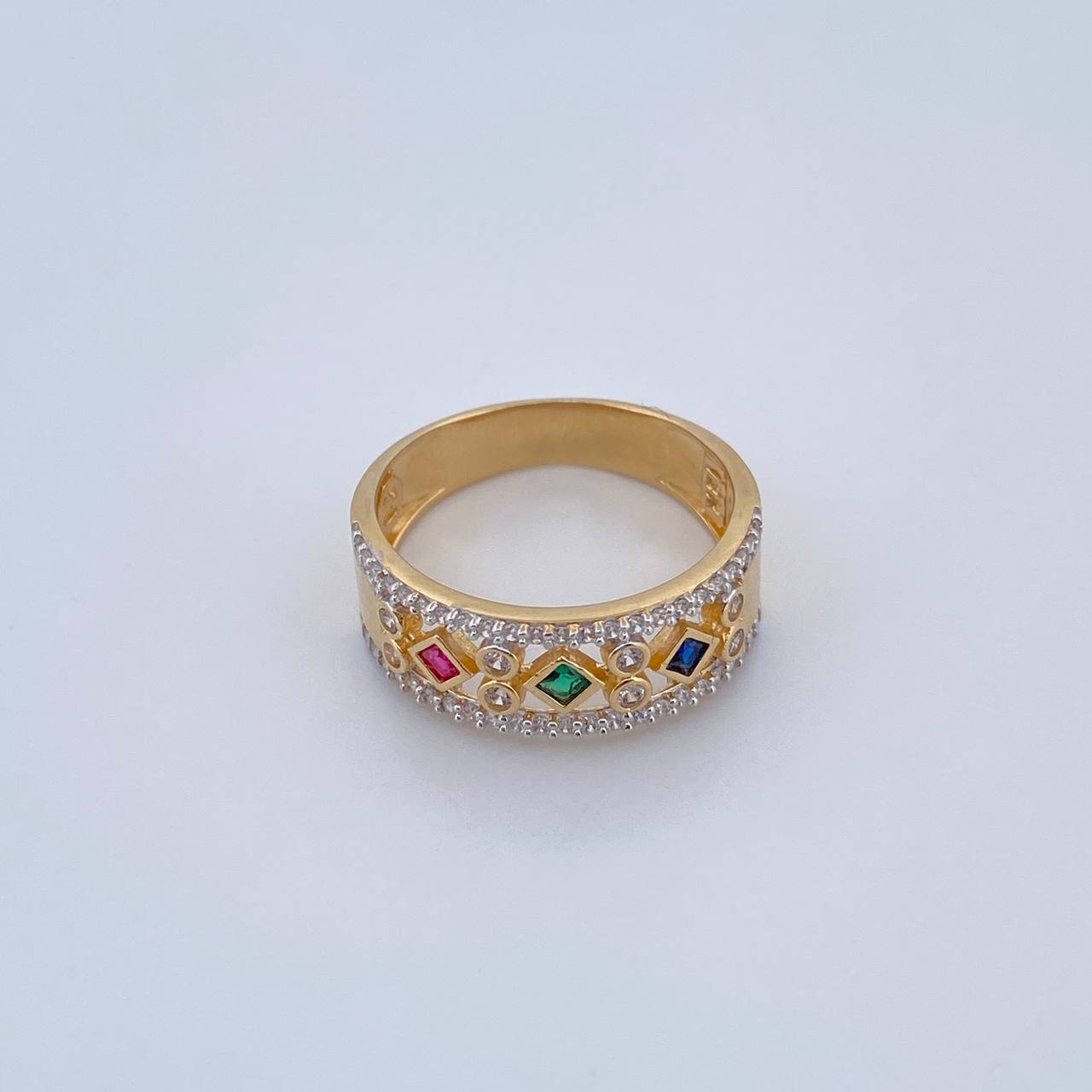 Anillo Rombos 4.5gr / T7 3/4 / Circones Fucsia Verde Azul Blancos Dos Oros Amarillo Blanco 18K $