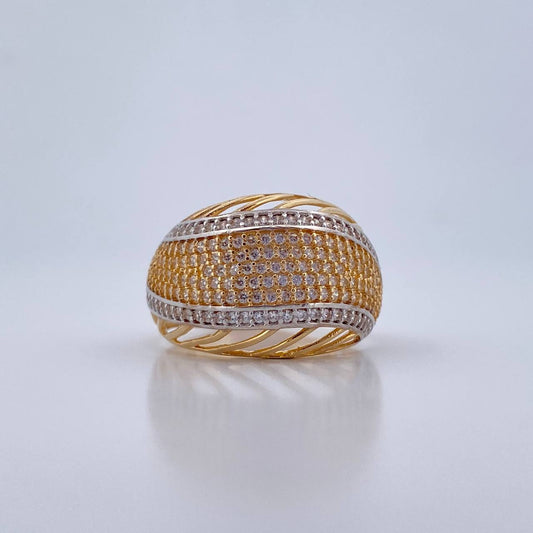Anillo Linea Curva 6.5gr / T8 1/4 / Circones Blancos Dos Oros Amarillo Blanco 18K $