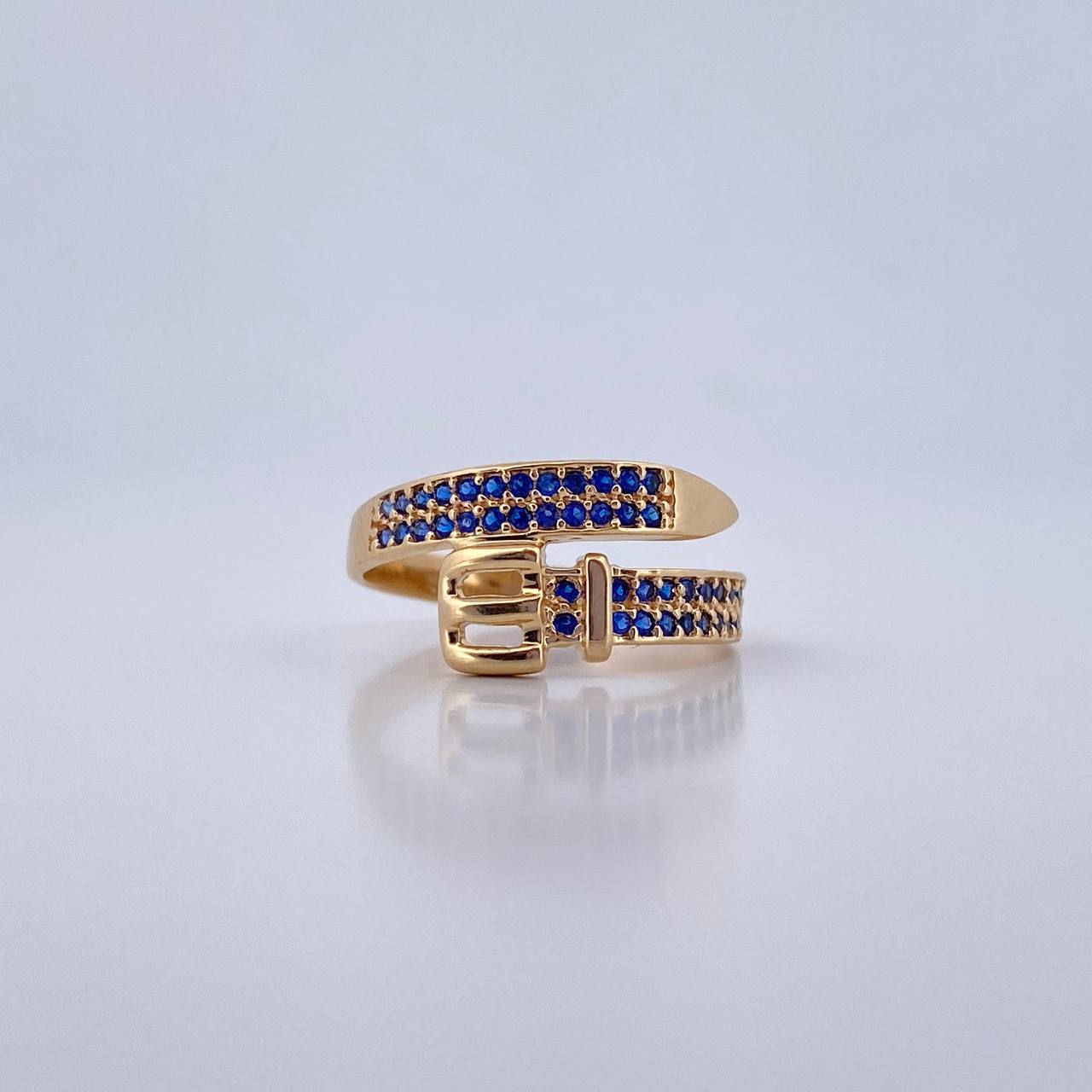 Anillo Cinturon 2.7gr / T6 / Circones Azules Oro Amarillo 18K $