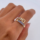 Anillo Cinturon 2.7gr / T6 / Circones Azules Oro Amarillo 18K $