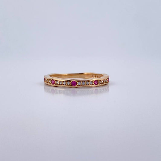 Anillo Argolla Churumbela 1.95gr / T6 1/4 / Circones Fucsias Blancos Oro Amarillo 18K $