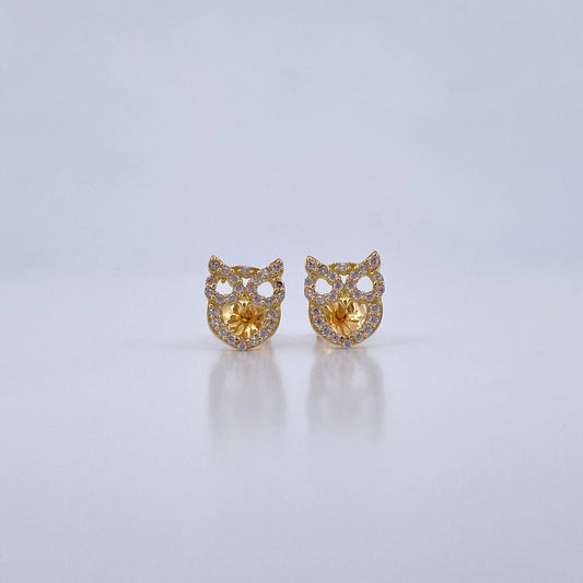 Topos Silueta Buho 1.55gr / Circones Blancos Oro Amarillo 18K &