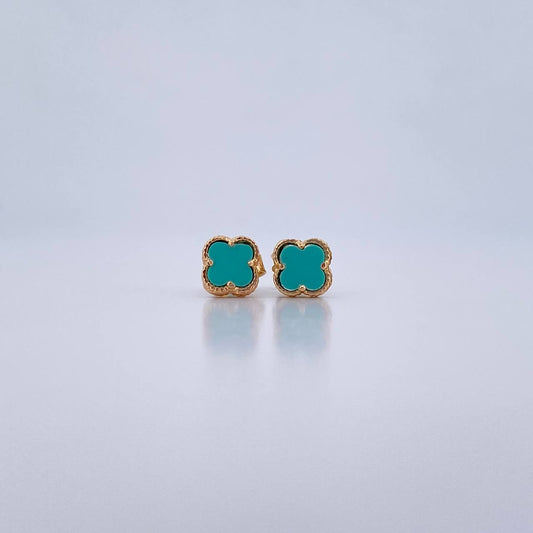 Topos Trebol 1.55gr / Piedra Aguamarina Oro Amarillo 18K &
