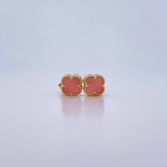 Topos Trebol 1.9gr / Piedra Rosada Oro Amarillo 18K &