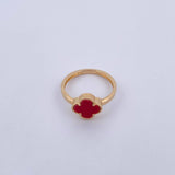 Anillo Trebol 2.1gr / T5 3/4 / Piedra Roja Oro Amarillo 18K &