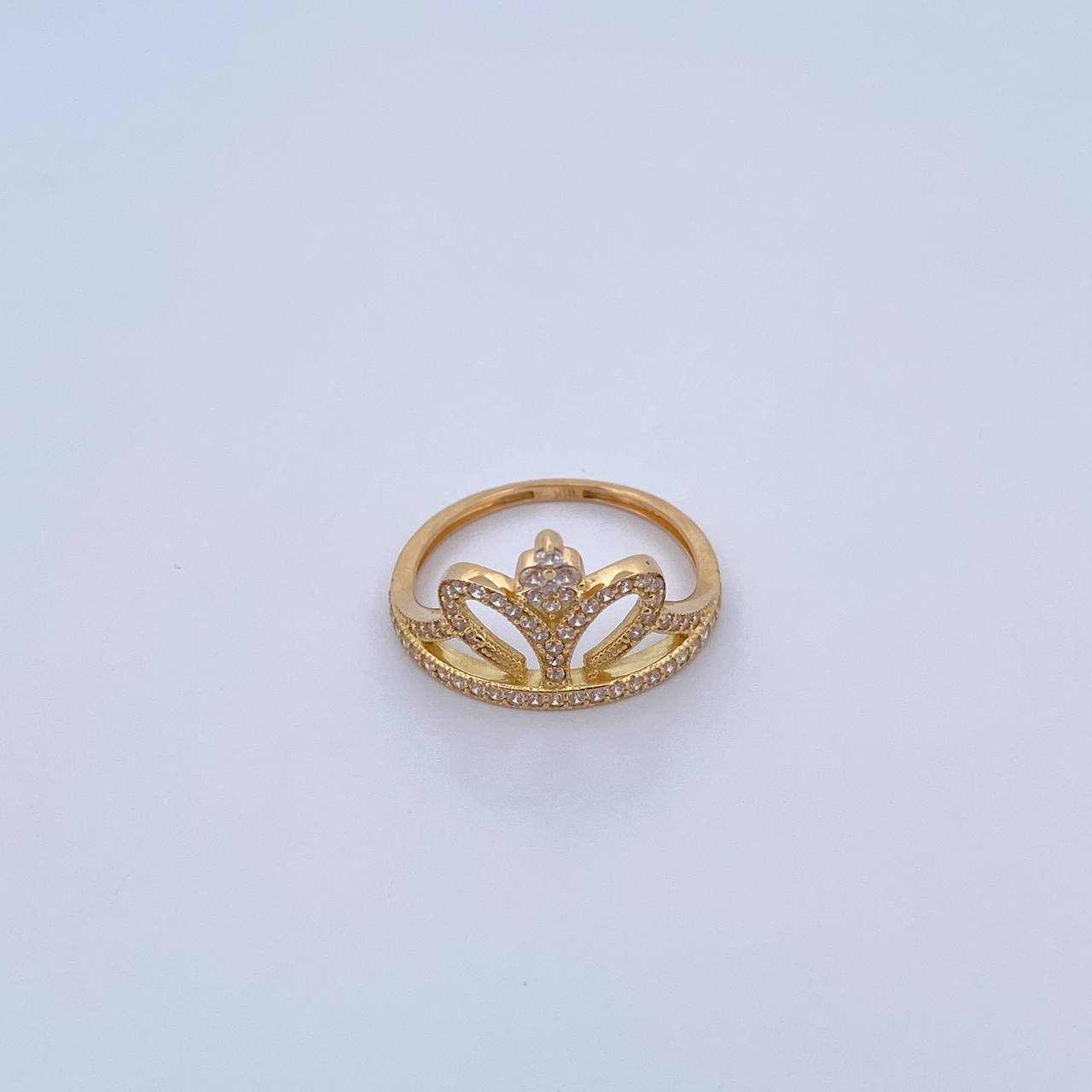 Anillo Corona 2.55gr / T6 1/4 / Circones Blancos Oro Amarillo 18K &