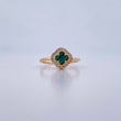 Anillo Trebol 2.7gr / T7 1/2 / Malaquita Verde Circones Blancos Oro Amarillo 18K &