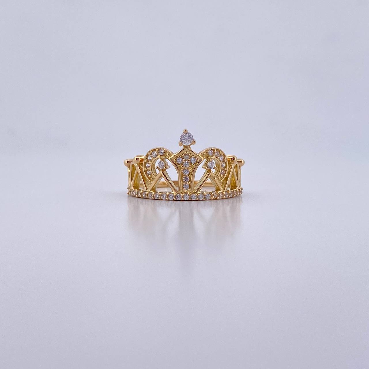 Anillo Corona 2.55gr / T5 1/2 / Circones Blancos Oro Amarillo 18K &