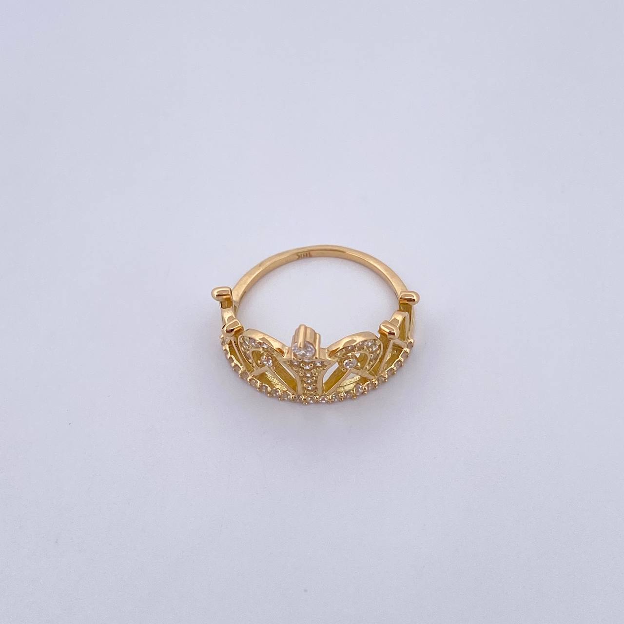 Anillo Corona 2.55gr / T5 1/2 / Circones Blancos Oro Amarillo 18K &