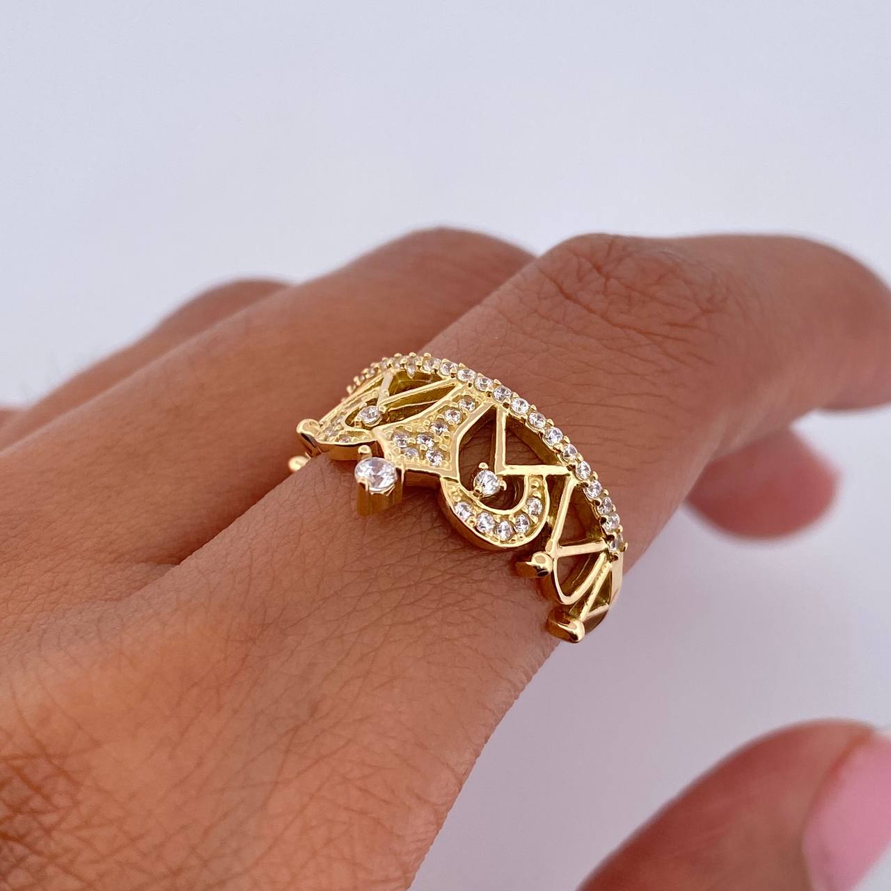 Anillo Corona 2.55gr / T5 1/2 / Circones Blancos Oro Amarillo 18K &