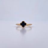 Anillo Trebol 2.1gr / T6 3/4 / Onix Negra Oro Amarillo 18K &