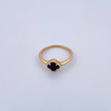 Anillo Trebol 2.1gr / T6 3/4 / Onix Negra Oro Amarillo 18K &