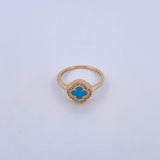 Anillo Trebol 3.15gr / T7 / Turqueza Circones Blancos Oro Amarillo 18K &