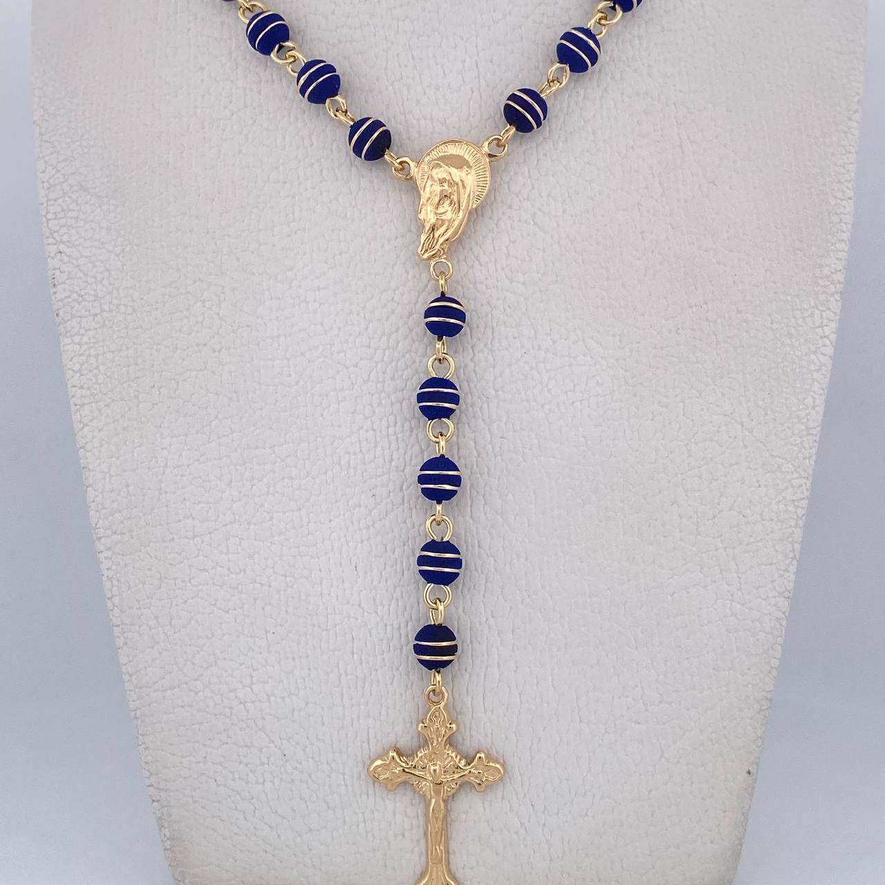 Rosario Virgen Maria 18.7gr / 56.8cm / 5mm Neoros 2 Rayas Azules Oro Amarillo 18K $