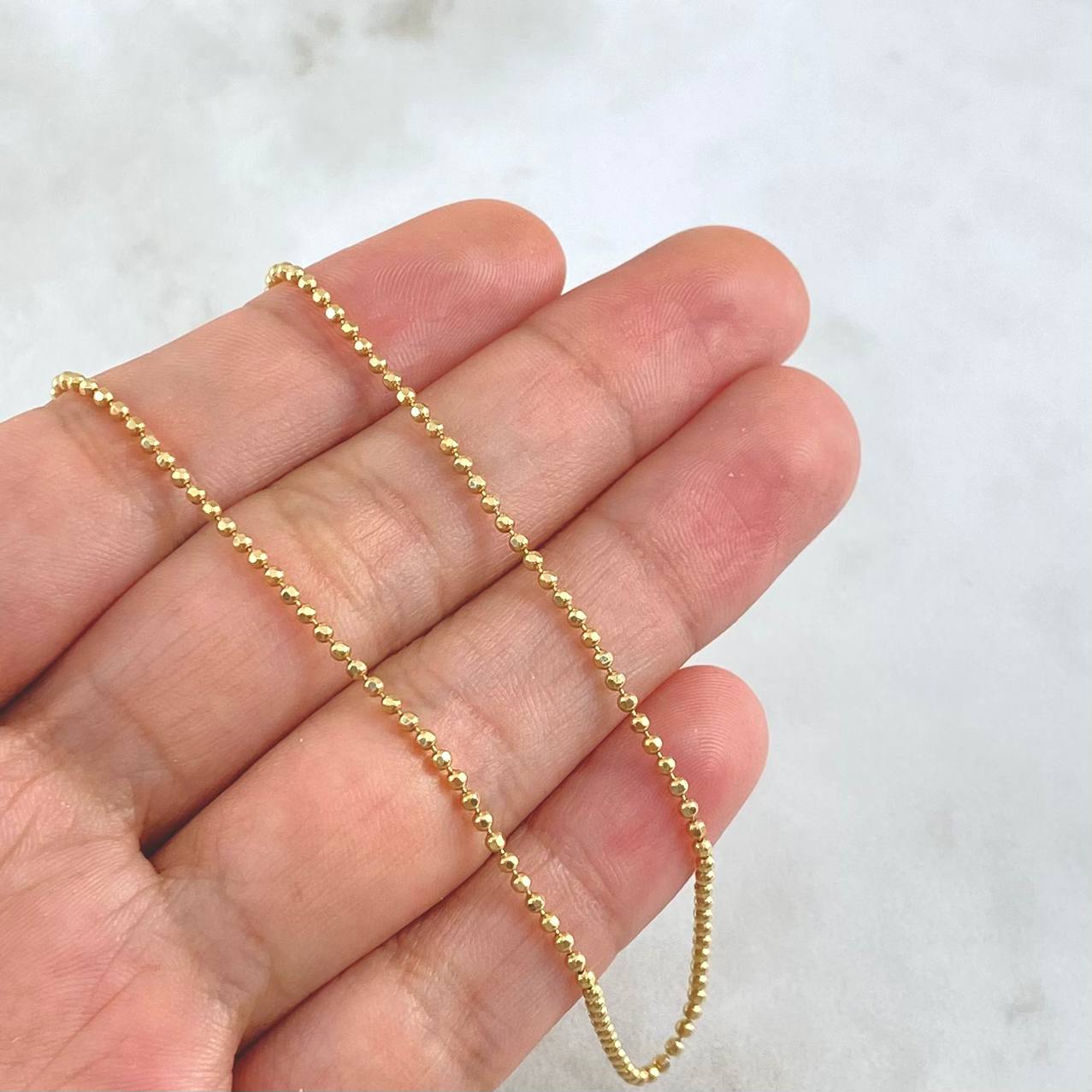 Cadena Mini Militar 5.35gr / 50cm / 1.5mm Bolas Diamantadas Oro Amarillo +3 18K *