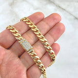 Cadena Cubana 38.25gr / 60cm / 8.2mm Broche Cajon Circones Blancos Oro Amarillo Nac.Esp. 18K ©
