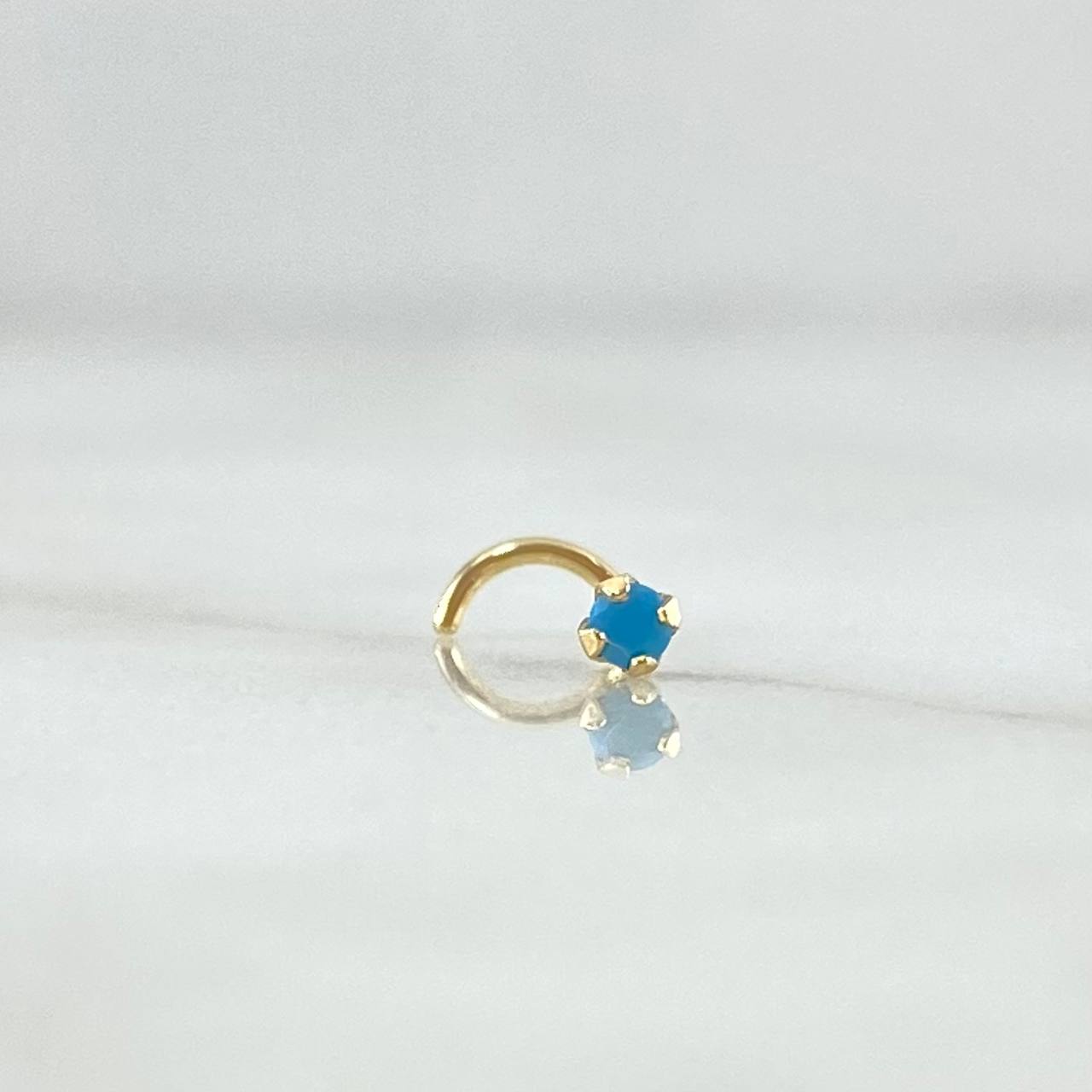 Piercing Curvo Chispa Fija 0.15gr / 1cm / Circon Celeste Mate Oro Amarillo 18K (Joya)