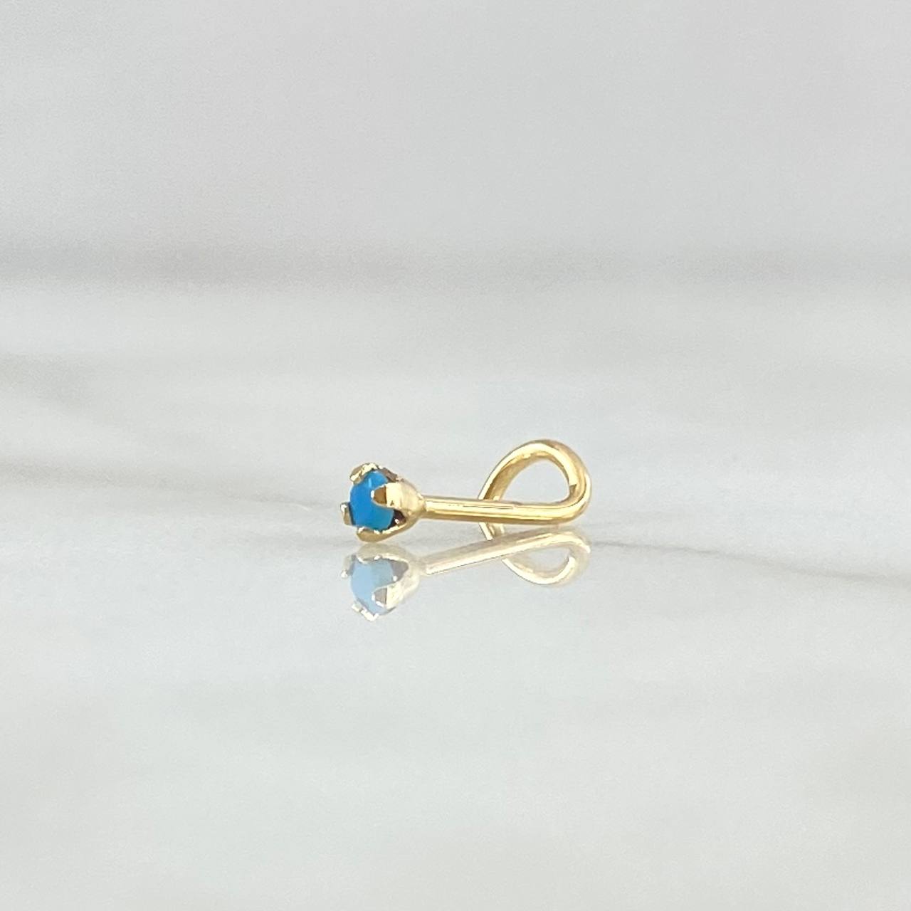 Piercing Curvo Chispa Fija 0.15gr / 1cm / Circon Celeste Mate Oro Amarillo 18K (Joya)