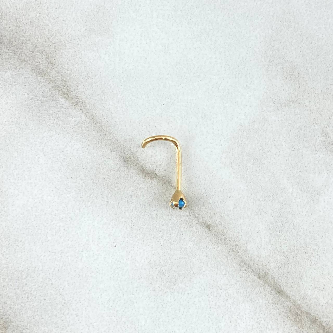 Piercing Curvo Chispa Fija 0.15gr / 1cm / Circon Celeste Mate Oro Amarillo 18K (Joya)