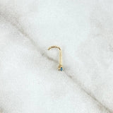 Piercing Curvo Chispa Fija 0.15gr / 1cm / Circon Celeste Mate Oro Amarillo 18K (Joya)
