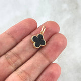Dije Trébol VCyA 0.75gr / 2cm / 12mm Resina Negra Oro Amarillo 18K *