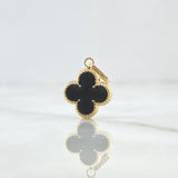 Dije Trébol VCyA 0.75gr / 2cm / 12mm Resina Negra Oro Amarillo 18K *