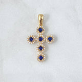 Dije Cruz Tupida 2.7gr / 3.2cm / Circones Blancos - Azules Oro Amarillo 18K *