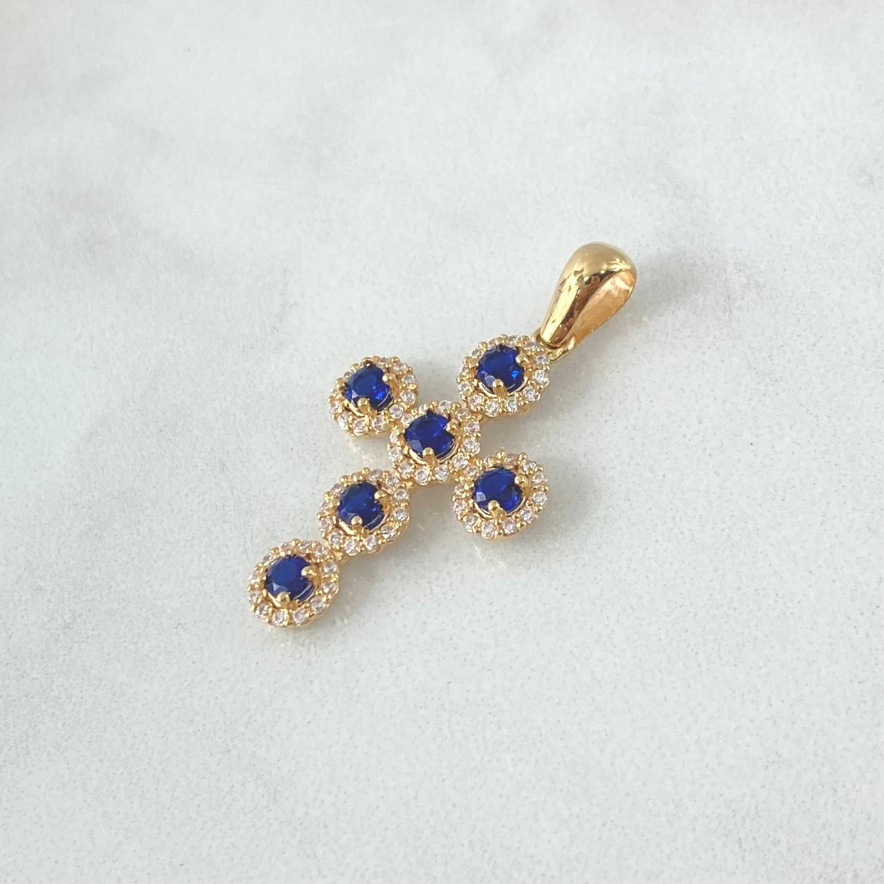 Dije Cruz Tupida 2.7gr / 3.2cm / Circones Blancos - Azules Oro Amarillo 18K *