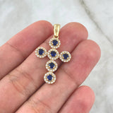 Dije Cruz Tupida 2.7gr / 3.2cm / Circones Blancos - Azules Oro Amarillo 18K *