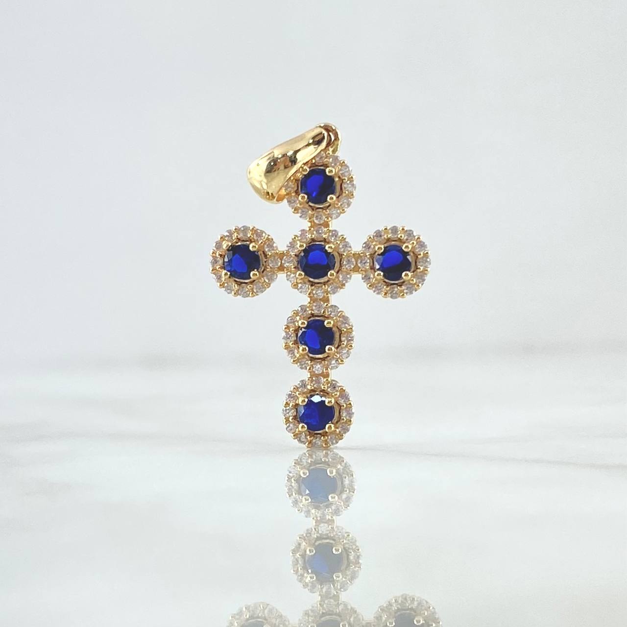Dije Cruz Tupida 2.7gr / 3.2cm / Circones Blancos - Azules Oro Amarillo 18K *