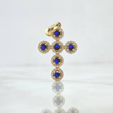 Dije Cruz Tupida 2.7gr / 3.2cm / Circones Blancos - Azules Oro Amarillo 18K *