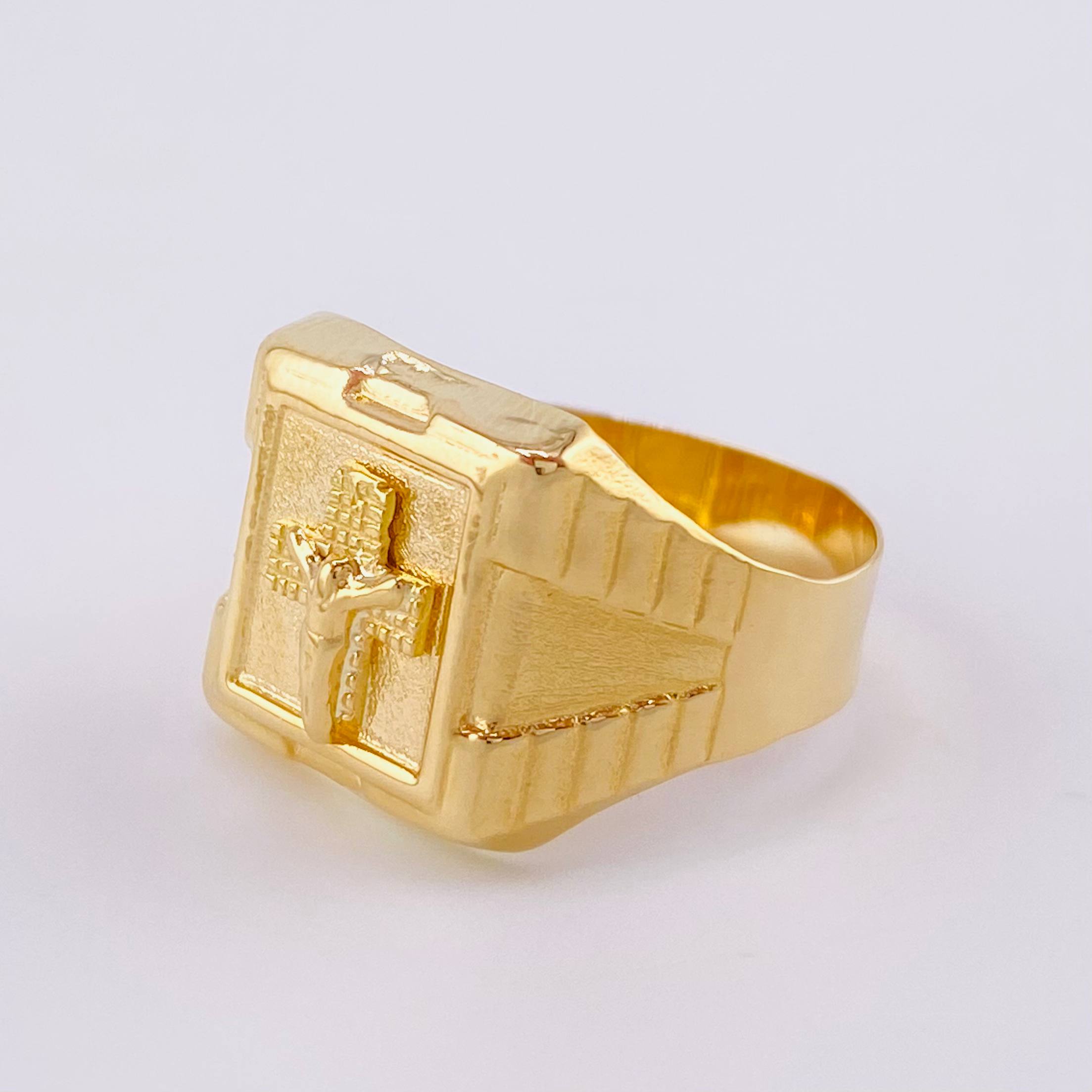 Anillo Sello Cruz Cristo 3.1g / T8 3/4 Oro Amarillo 18K