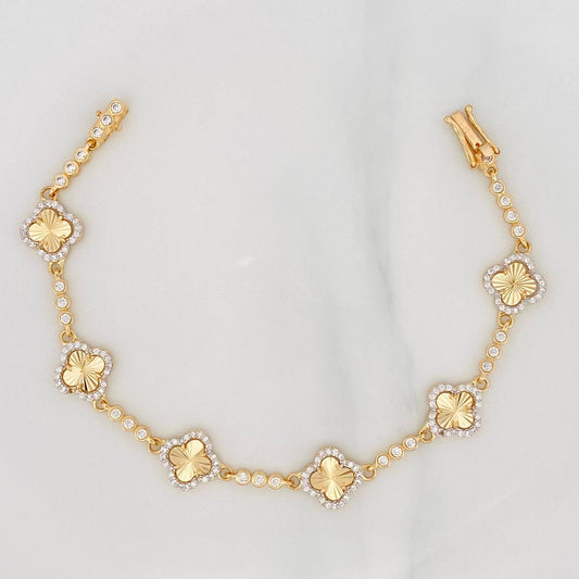 Pulso Trebol Tennis Diamantado 9.5g / 18cm / 2.67mm Oro Amarillo 18K