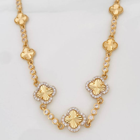 Cadena Trebol Tennis Diamantado 21.8g / 50cm / 2.88mm Oro Amarillo 18K