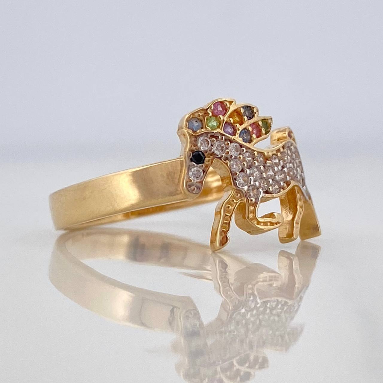 Anillo Unicornio 3.05g / T7 Dos Oros Amarillo Blanco 18K