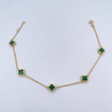 Tobillera Espiga Trebol 5gr / 22.5cm-24cm / 1.3mm Malaquita Verde Oro Amarillo Nac.Esp. 18K $