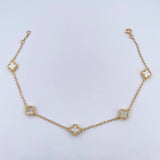 Tobillera Espiga Trebol  5.2gr / 22.7cm-24cm / 1.3mm Nacar Blanco Oro Amarillo Nac.Esp. 18K $