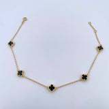 Tobillera Espiga Trebol 5.1gr / 22.6cm-24cm / 1.3mm Onix Negra Oro Amarillo Nac.Esp. 18K $