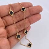 Tobillera Espiga Trebol 5.1gr / 22.6cm-24cm / 1.3mm Onix Negra Oro Amarillo Nac.Esp. 18K $
