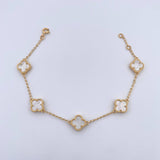 Pulso Espiga Trebol 6.45gr / 18cm-19.2cm / 1.6mm Nacar Blanco Oro Amarillo Nac.Esp. 18K $