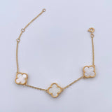 Pulso Aro Seguido Trebol 5.35gr / 15.5-16.7cm-19.8cm / 1.2mm Nacar Blanco Oro Amarillo Nac.Esp. 18K $