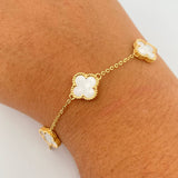 Pulso Aro Seguido Trebol 5.35gr / 15.5-16.7cm-19.8cm / 1.2mm Nacar Blanco Oro Amarillo Nac.Esp. 18K $