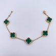 Pulso Espiga Trebol 7.85gr / 17.3cm-18.5cm / 1.6mm Malaquita Verde Oro Amarillo Nac.Esp. 18K $