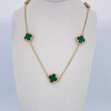 Cadena Espiga Trebol 9.4gr / 45.3cm-47.4cm / 1.3mm Malaquita Verde Oro Amarillo Nac.Esp. 18K $