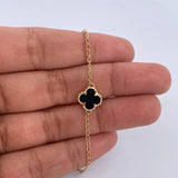 Cadena Espiga Trebol  8.05gr / 49.4cm-52cm / 1.3mm Onix Negra Oro Amarillo Nac.Esp. 18K $