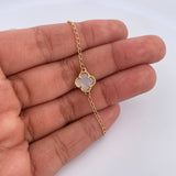 Cadena Espiga Trebol  7.8gr / 46.6cm-49cm / 1.3mm Nacar Blanco Oro Amarillo Nac.Esp. 18K $