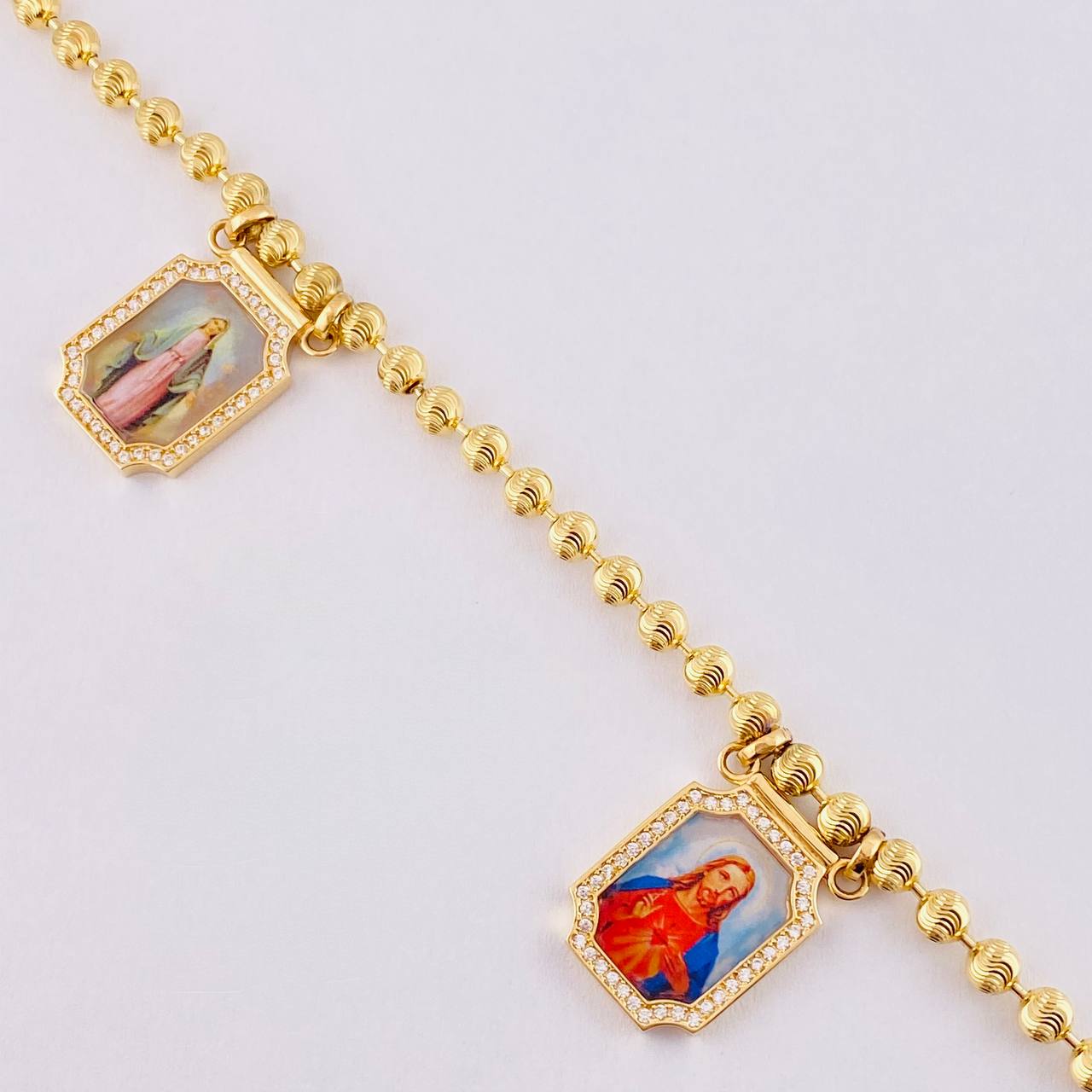 Tobillera Militar Escapulario Diamantado 23.03g / 27.4cm / 5mm Oro Amarillo 18K  Nac,Esp