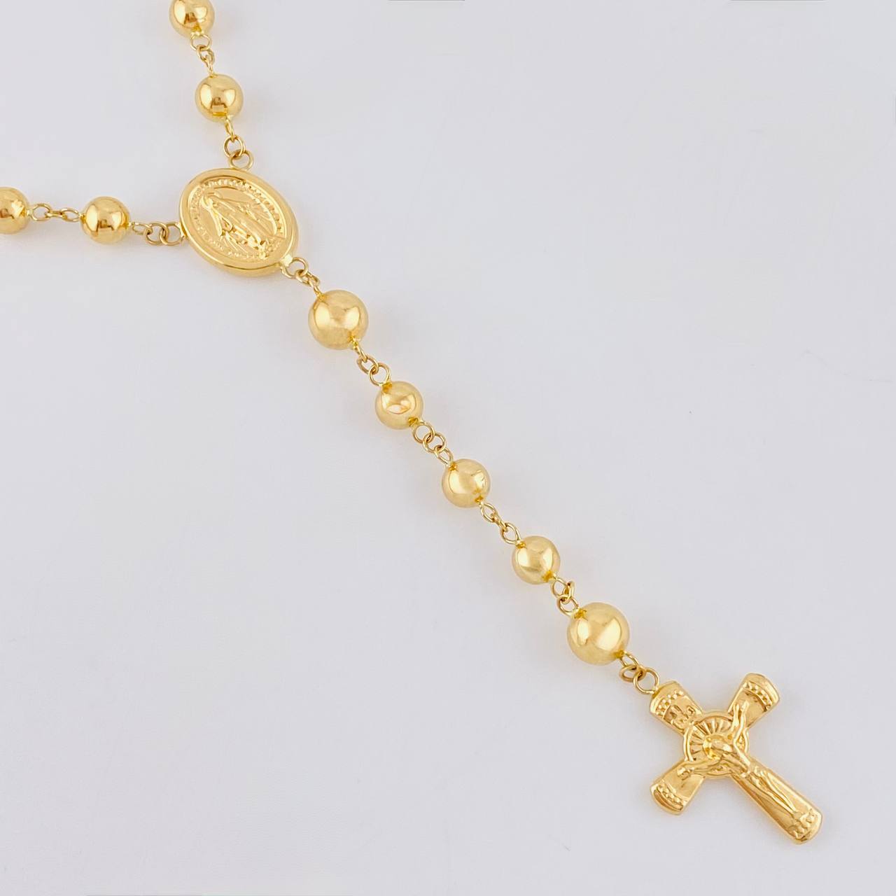 Rosario Rosario Virgen Milagrosa Cruz Cristo Bola Lisa 12.05g / 60cm / 5.6mm Oro Amarillo 18K